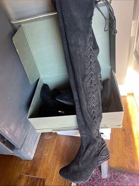 Women's Black Over-the-Knee Lace-Up Suede Boots